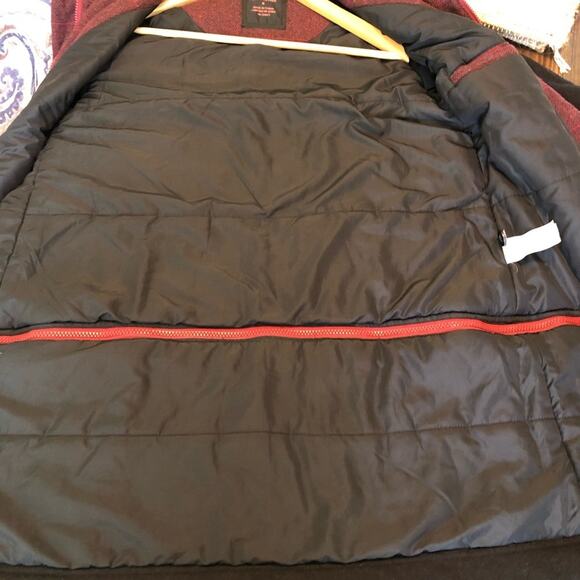 Prana Wool Coat Womens Medium Plaid Convertible Black Herringbone Winter Warm - Picture 10 of 12